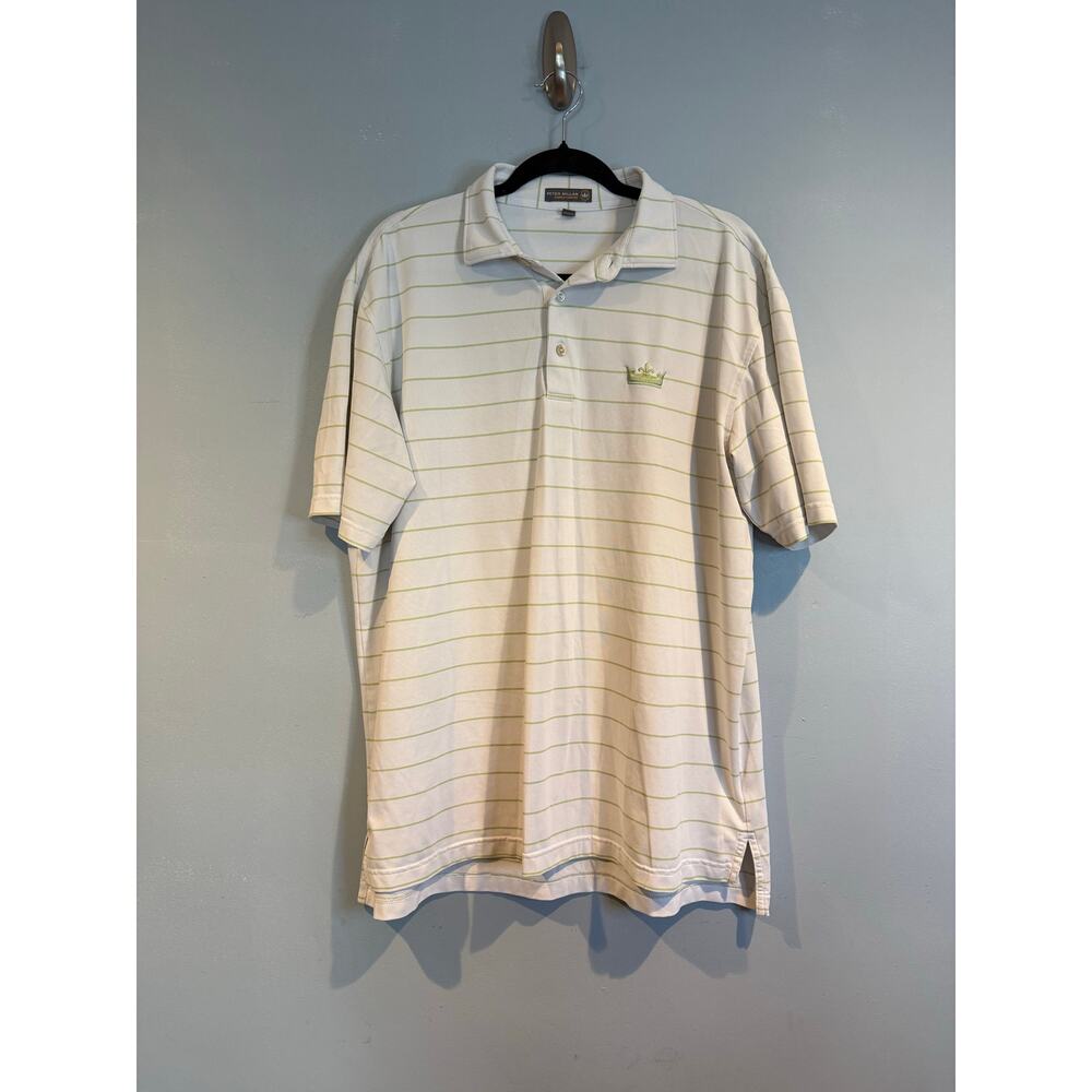 Peter Millar Summer Comfort White & Green Striped Polo Shirt | Large